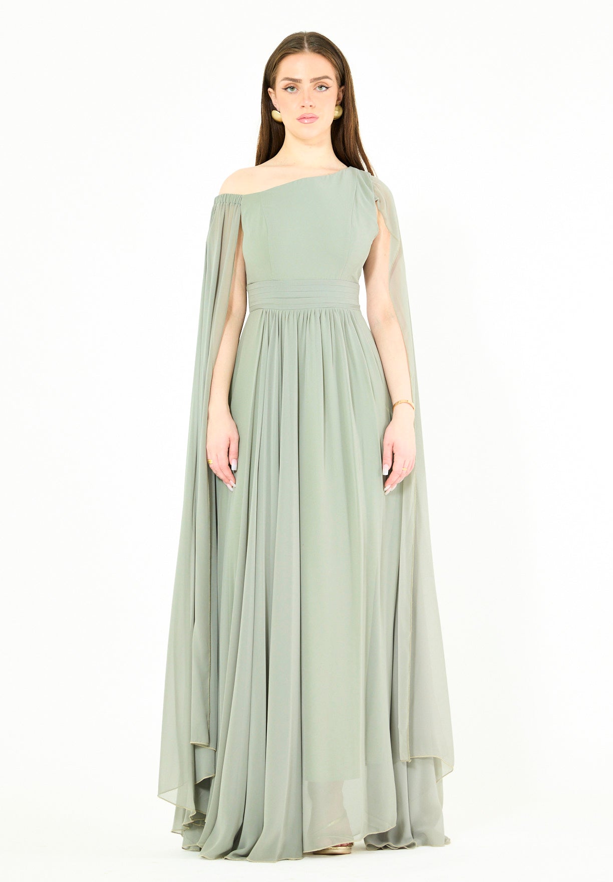 Modern One-Shoulder Draped Chiffon Gown