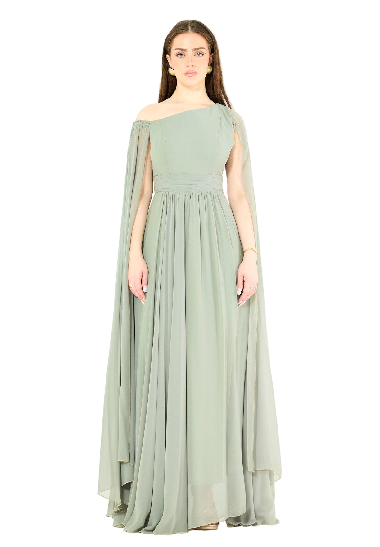 Modern One-Shoulder Draped Chiffon Gown
