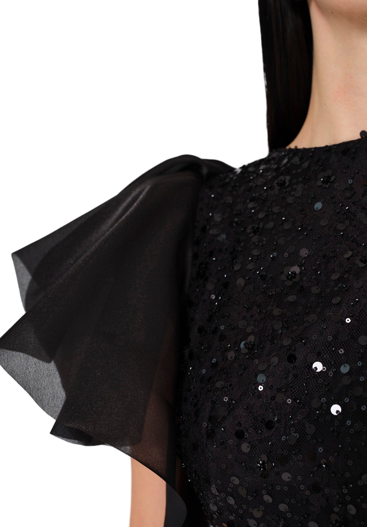 Flare Sleeve Draped Embellished A-Line Gown