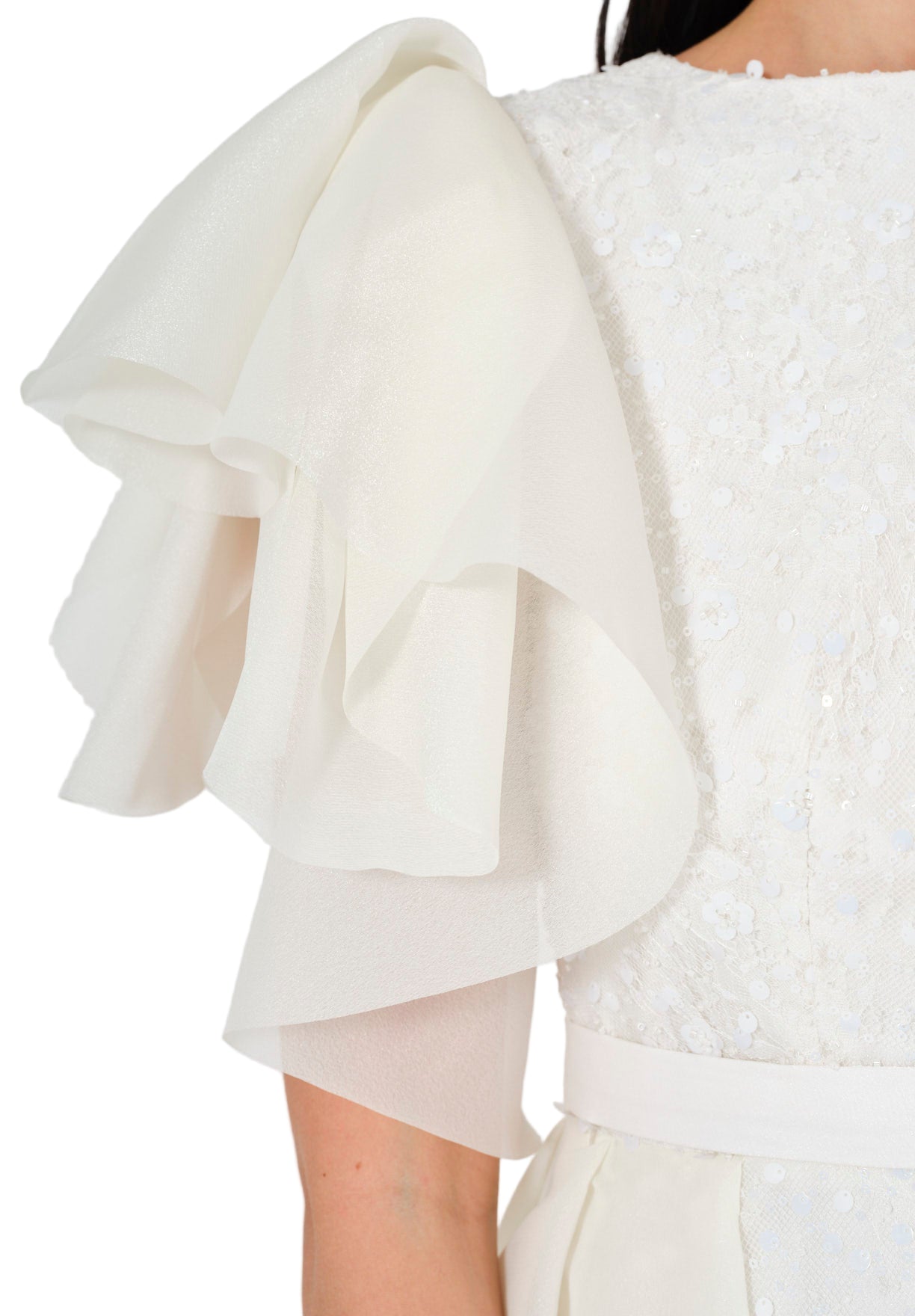 Flare Sleeve Draped Embellished A-Line Gown