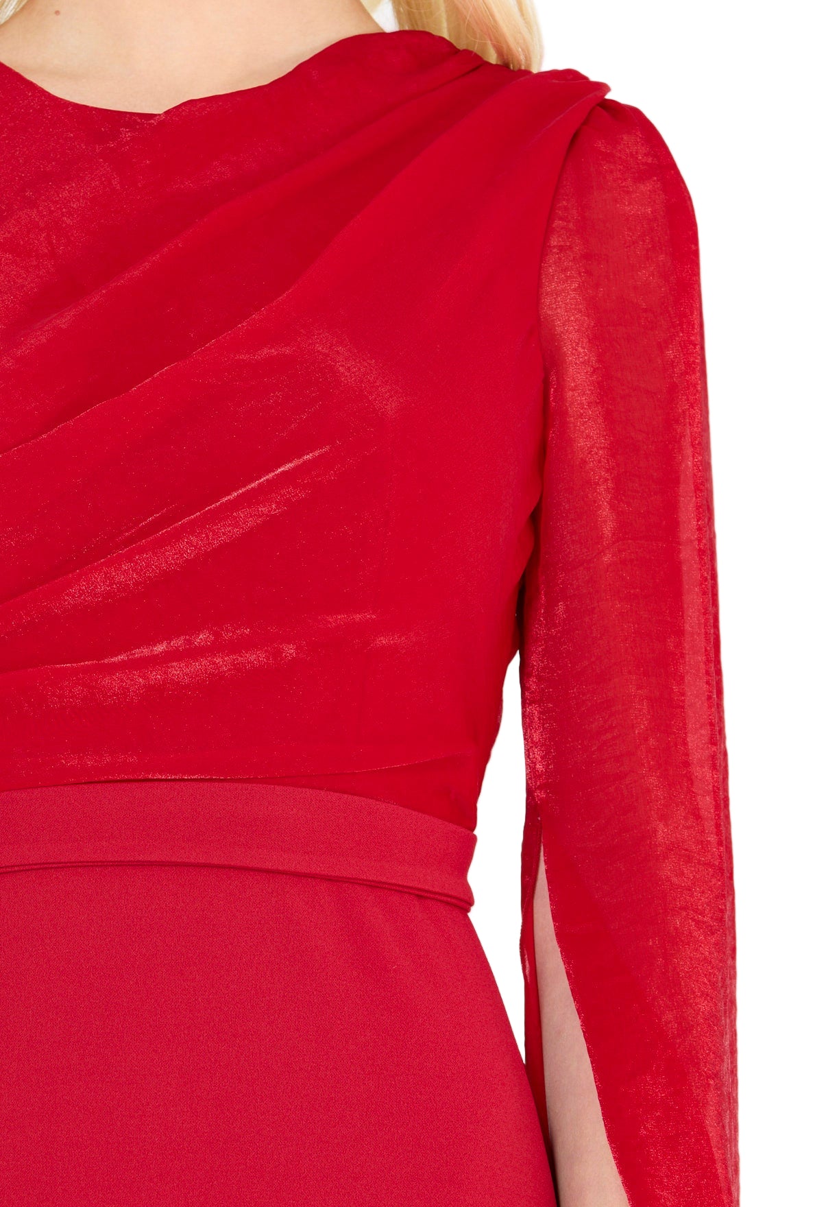 Soft Overlay Draped Cape Sleeves Gown