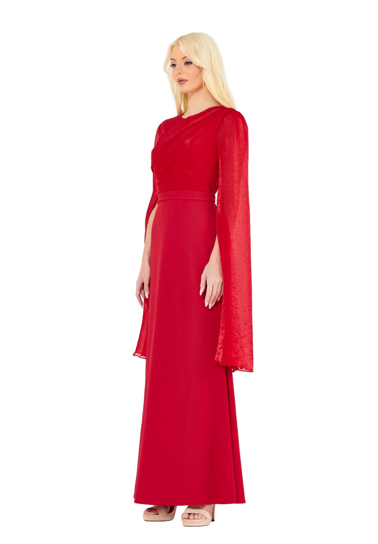Soft Overlay Draped Cape Sleeves Gown