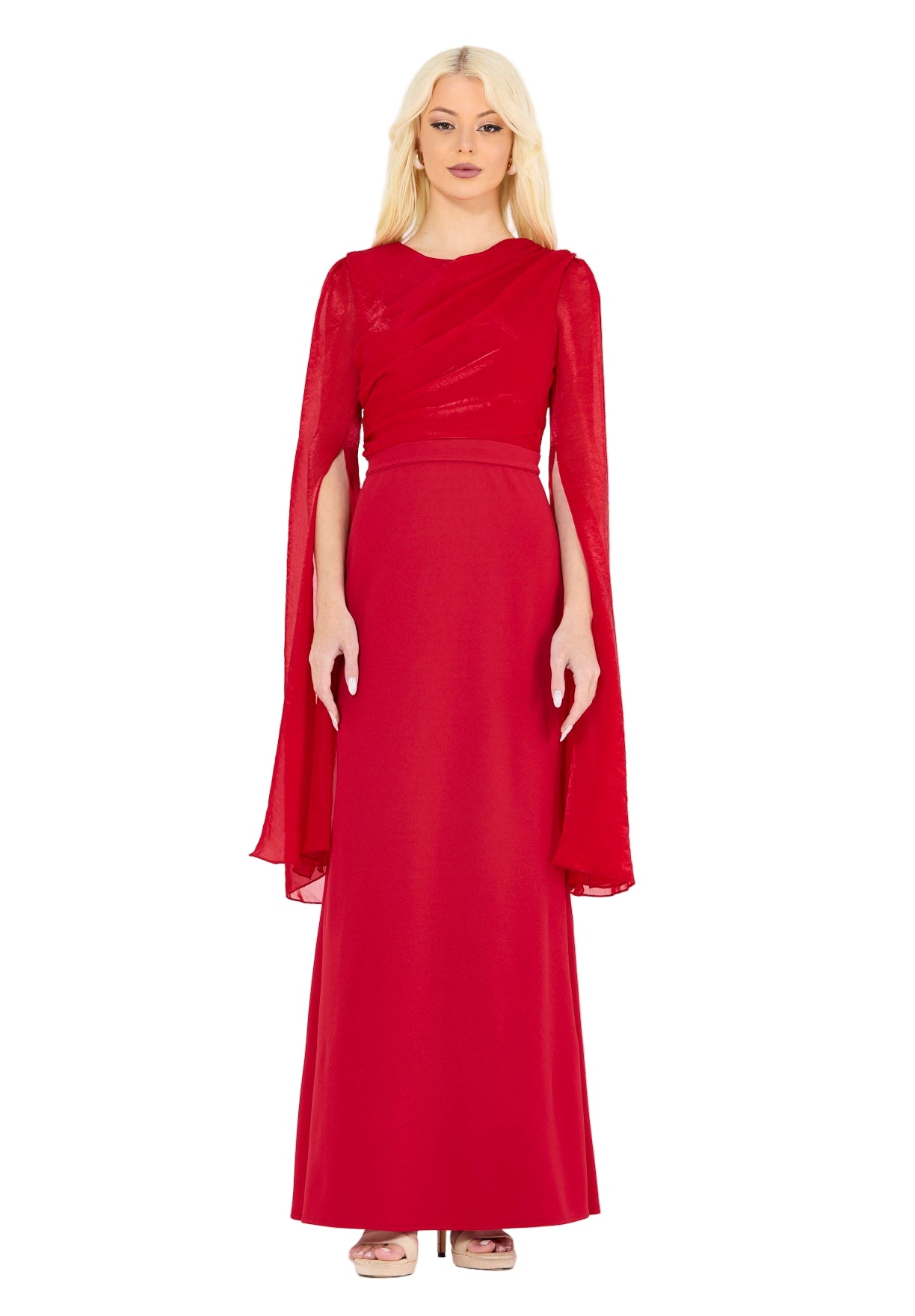 Soft Overlay Draped Cape Sleeves Gown