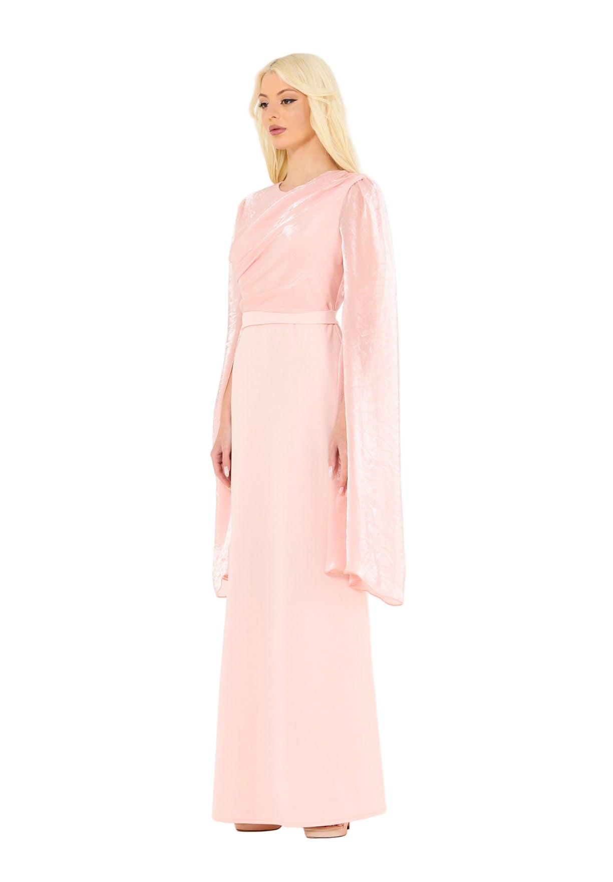 Soft Overlay Draped Cape Sleeves Gown