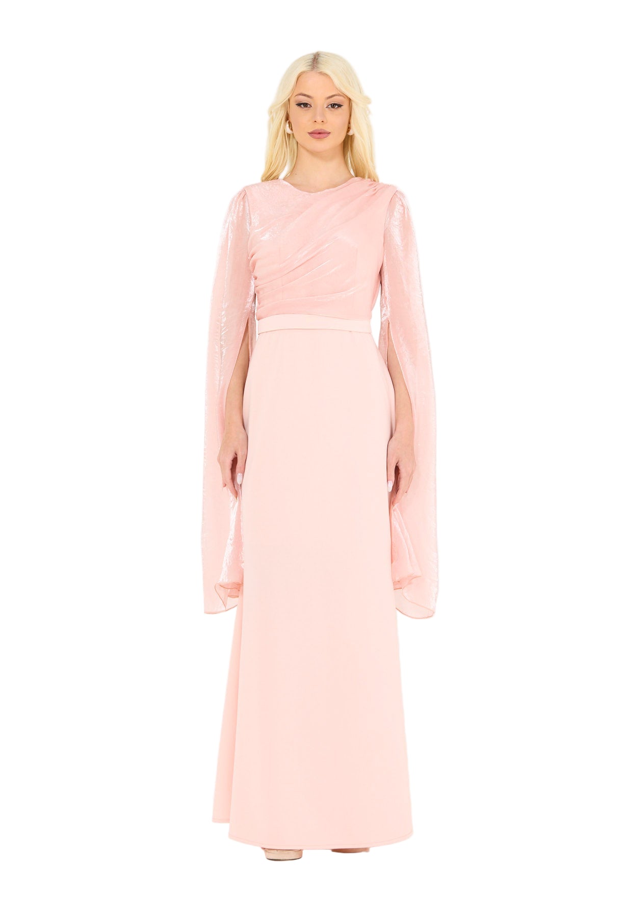 Soft Overlay Draped Cape Sleeves Gown
