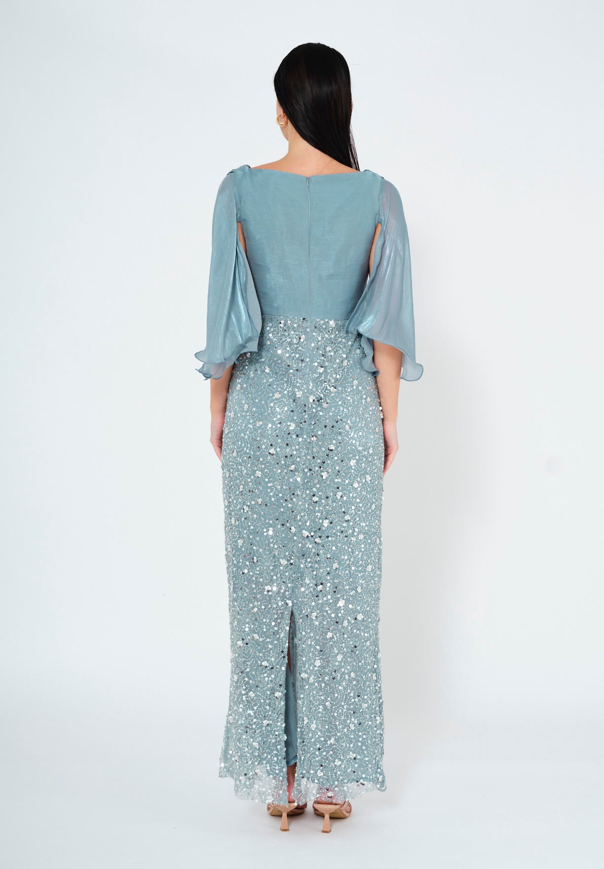 Glacial Radiance Draped Evening Dress