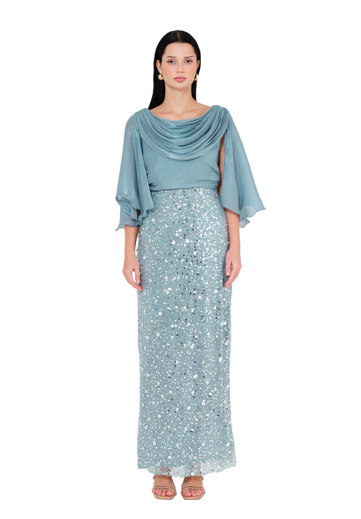 Glacial Radiance Draped Evening Dress