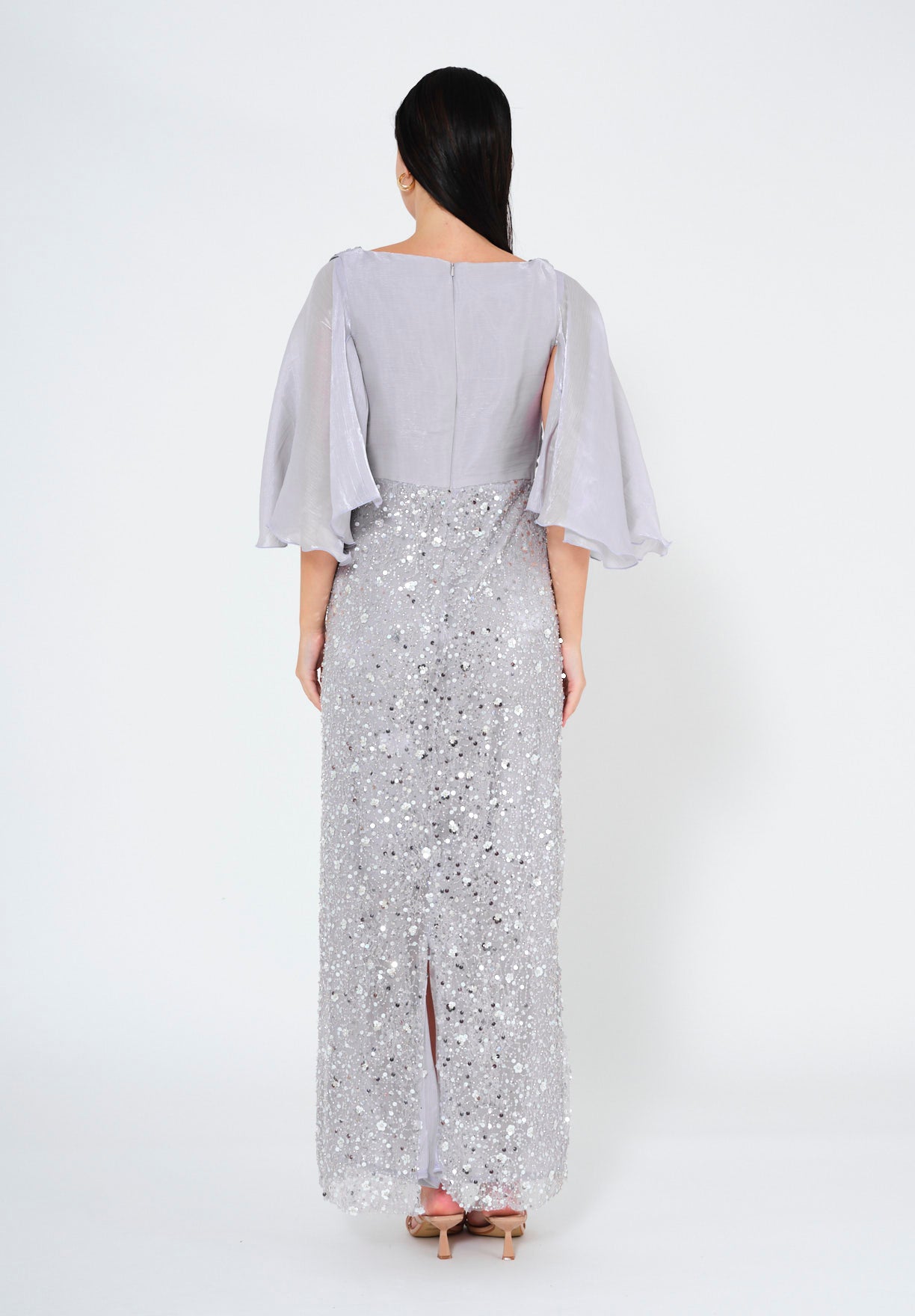 Glacial Radiance Draped Evening Dress