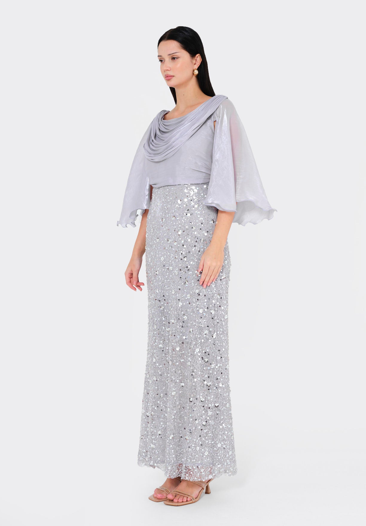 Glacial Radiance Draped Evening Dress