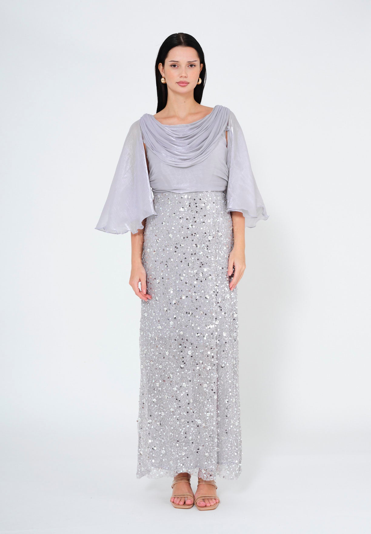 Glacial Radiance Draped Evening Dress