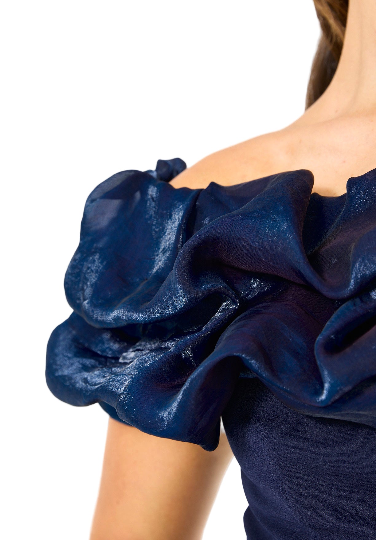 Ruffled Off-Shoulder Column Gown