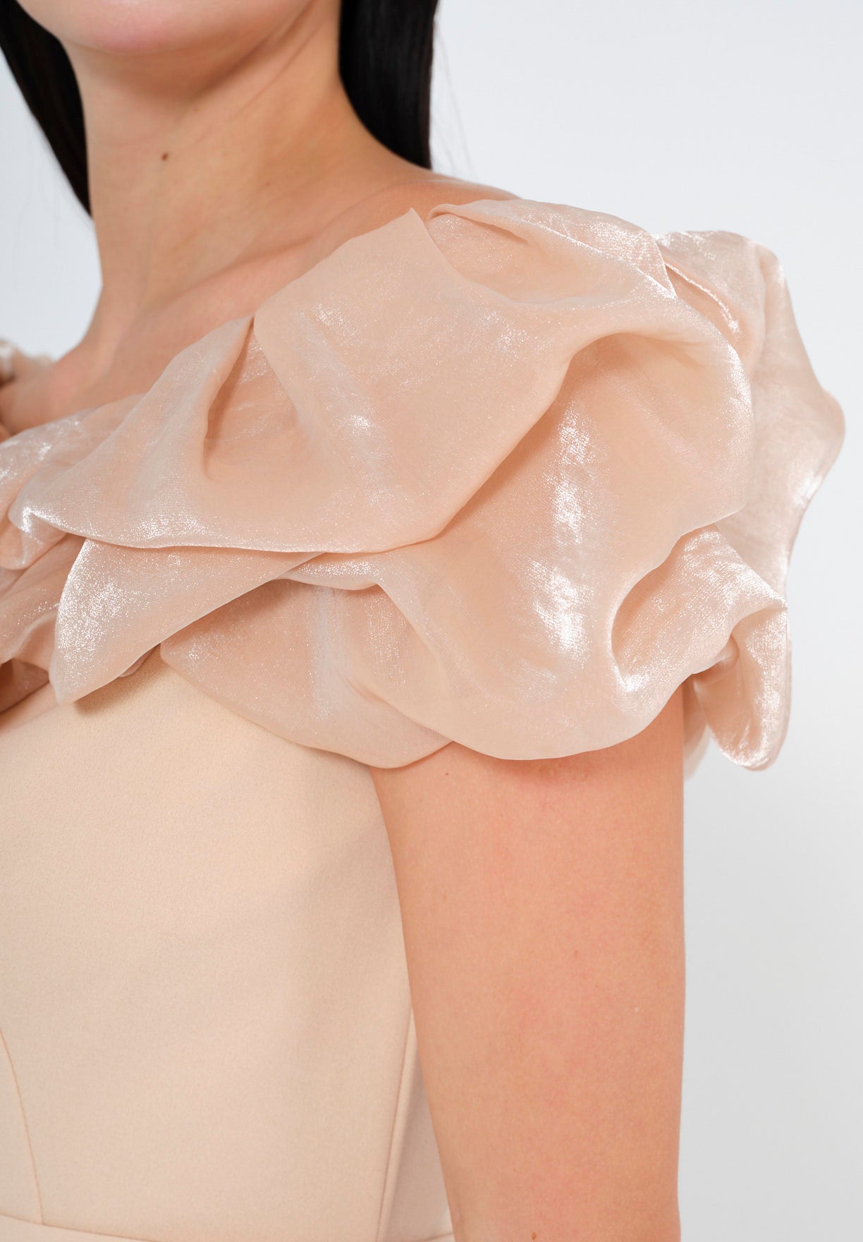 Ruffled Off-Shoulder Column Gown