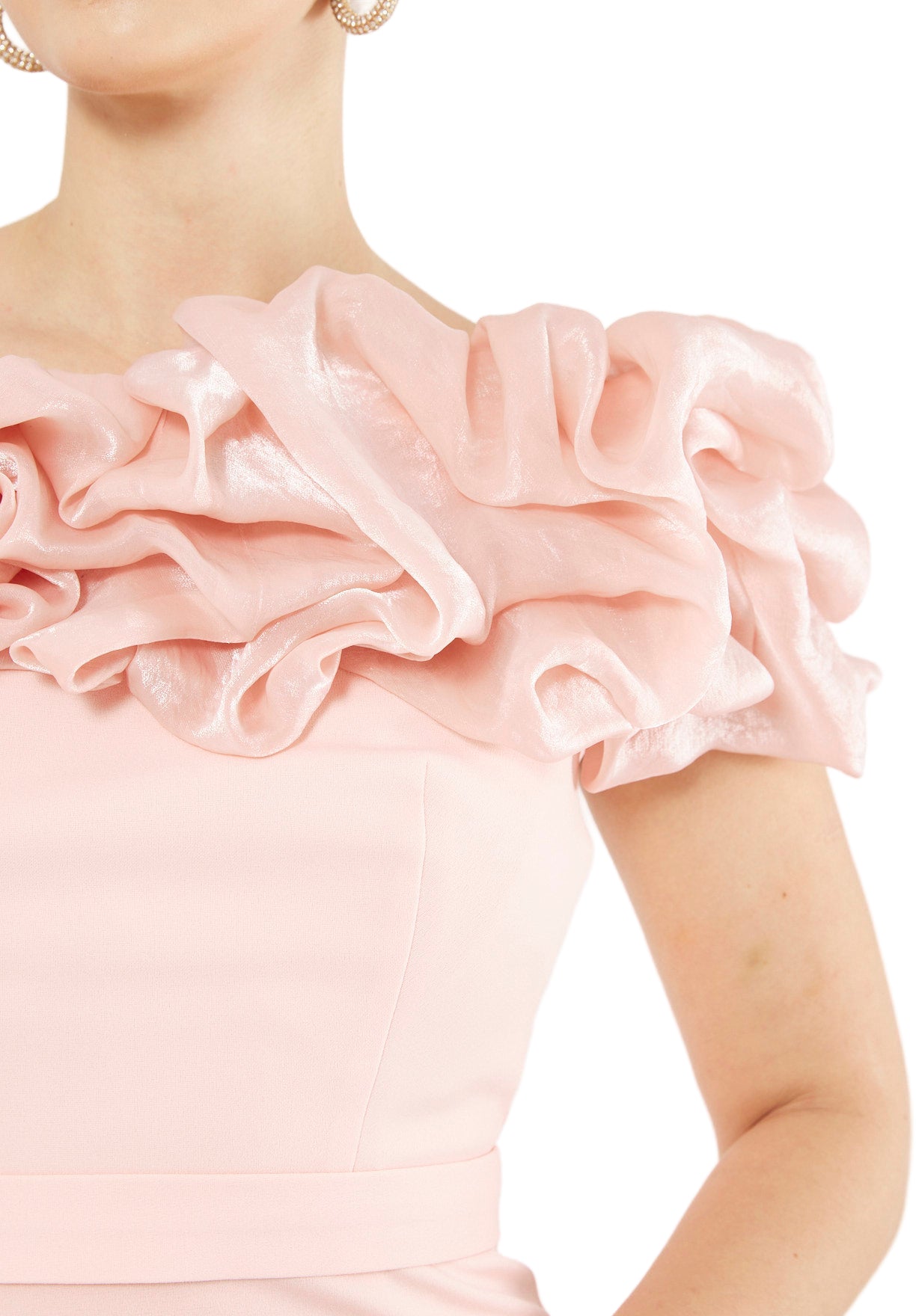 Ruffled Off-Shoulder Column Gown