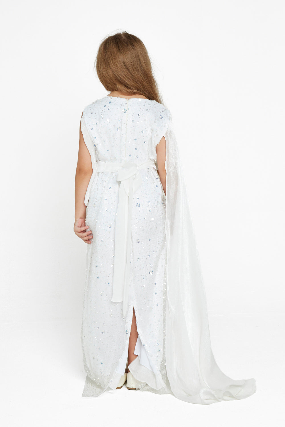 Sequin Gown With Shawl Drape