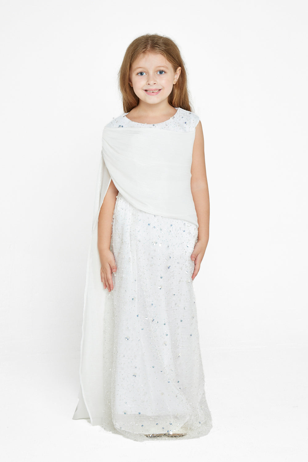 Sequin Gown With Shawl Drape