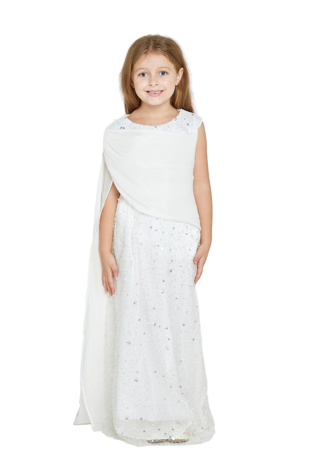 Sequin Gown With Shawl Drape