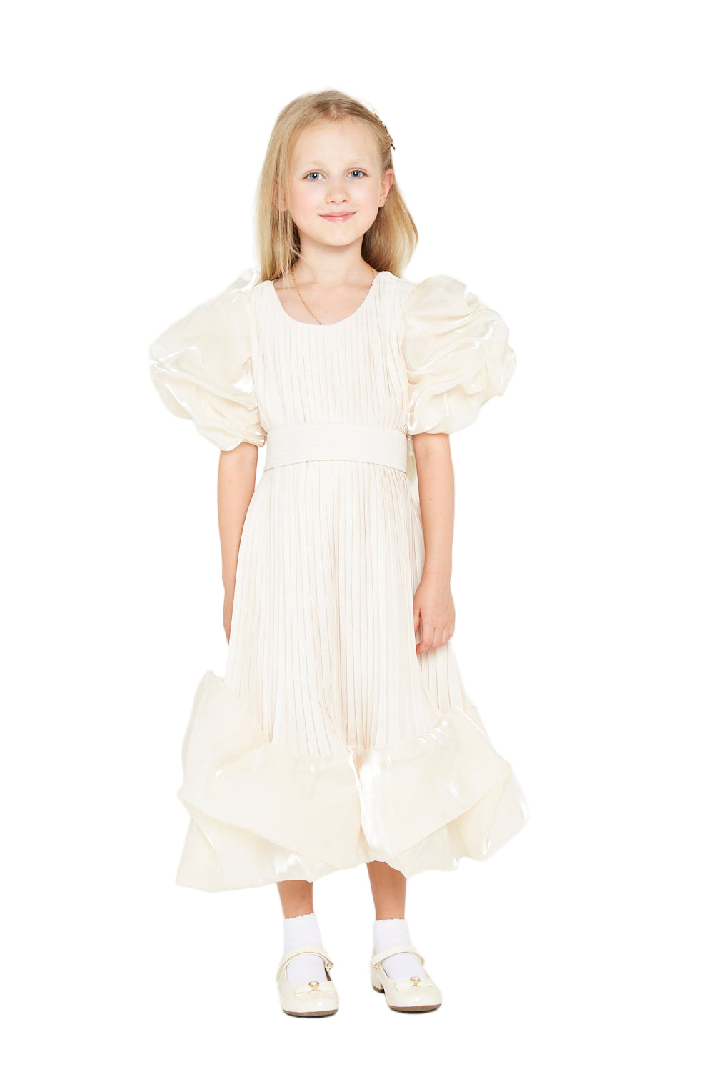 Pleated Puff Sleeve Gown