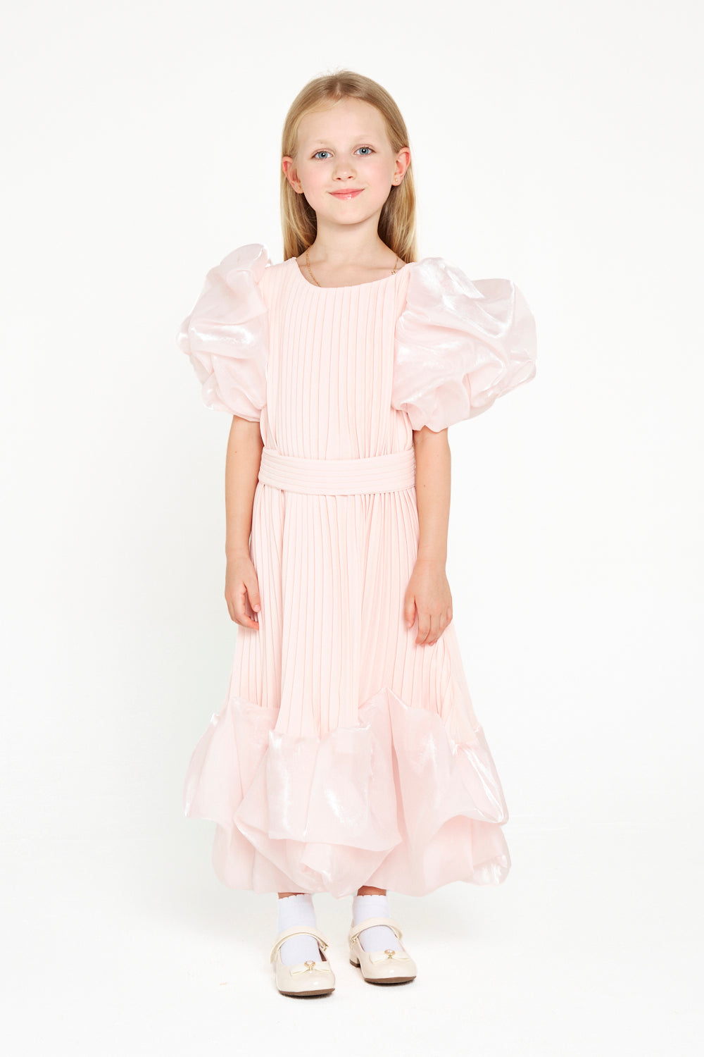 Pleated Puff Sleeve Gown