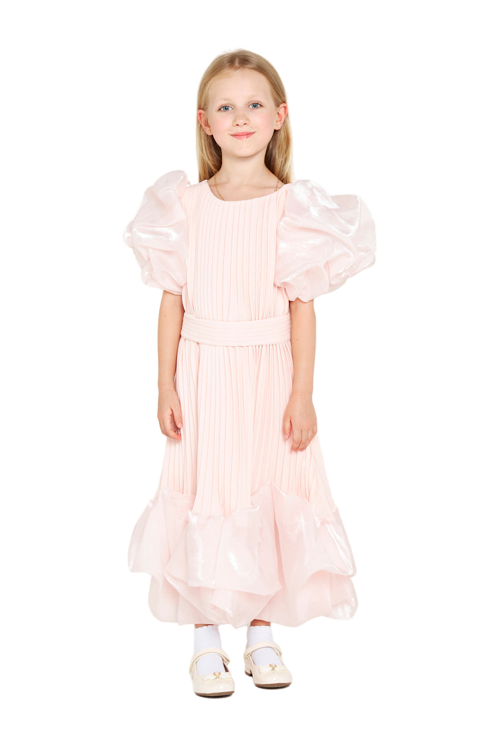 Pleated Puff Sleeve Gown