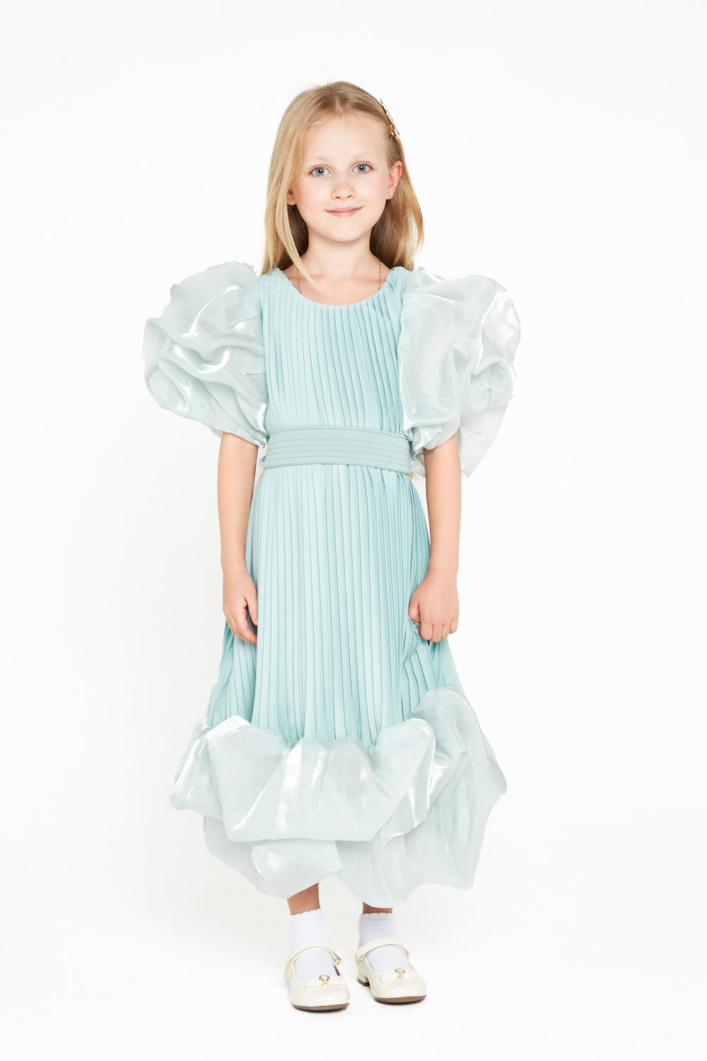 Pleated Puff Sleeve Gown