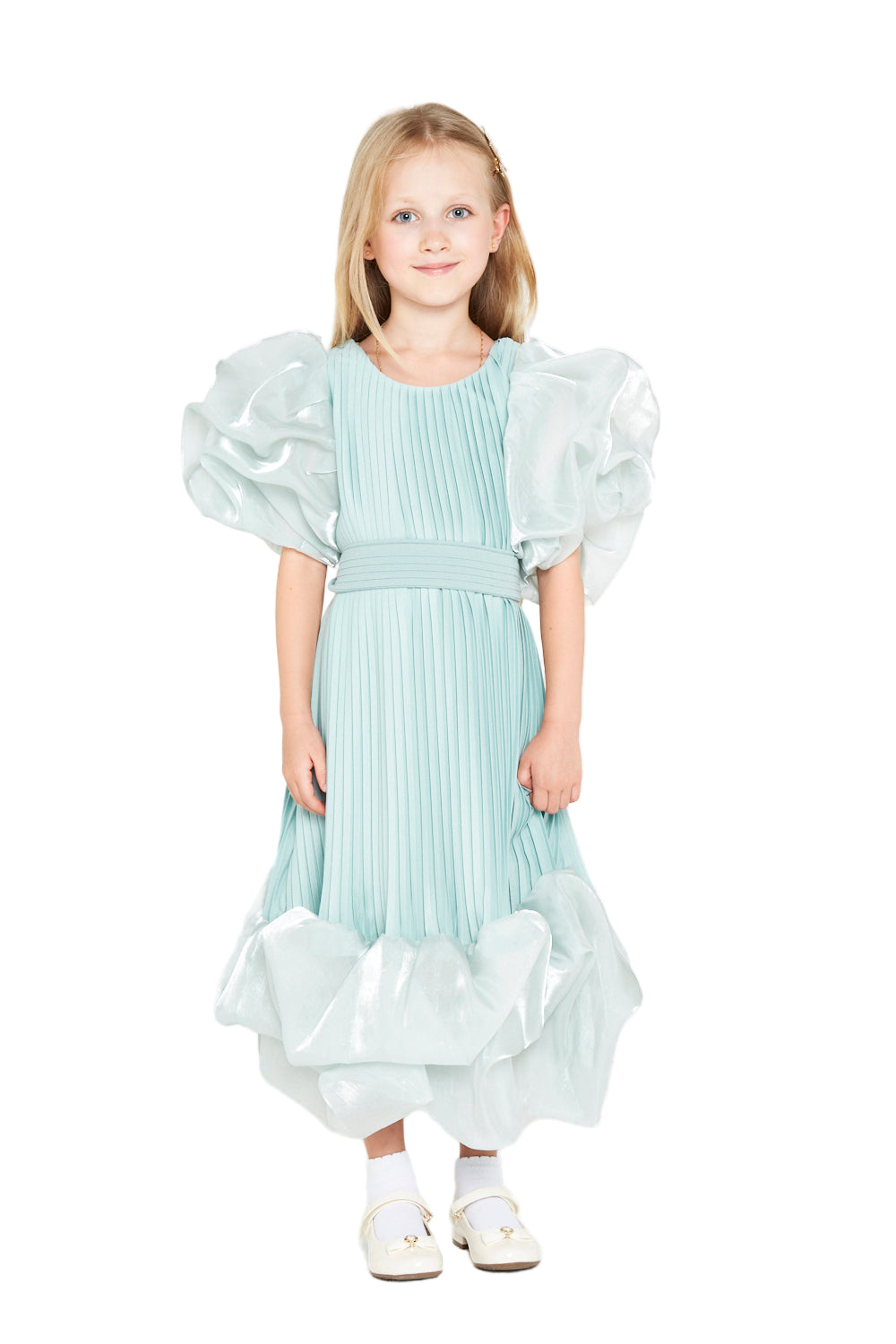 Pleated Puff Sleeve Gown