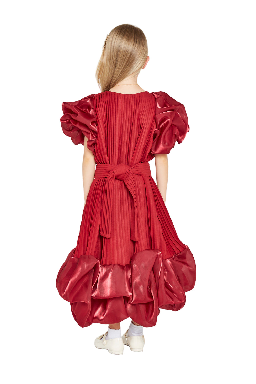 Pleated Puff Sleeve Gown