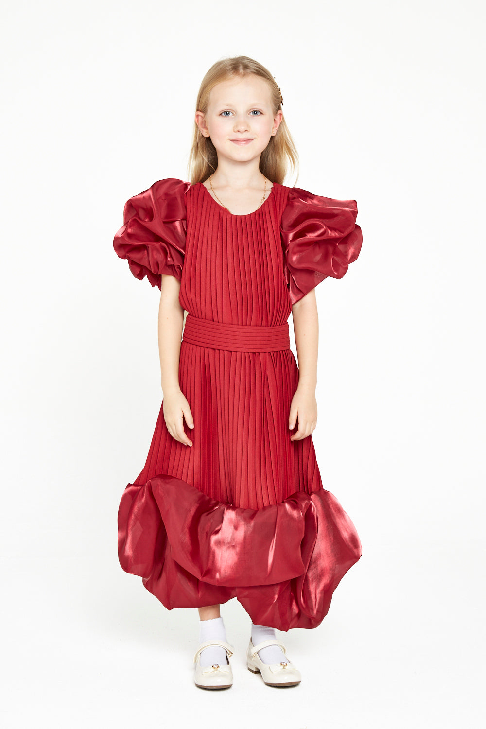 Pleated Puff Sleeve Gown