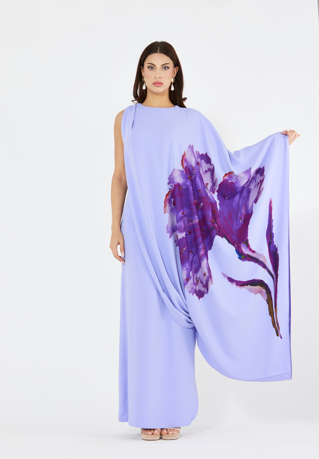 Floral Bloom Asymmetrical Draped Gown