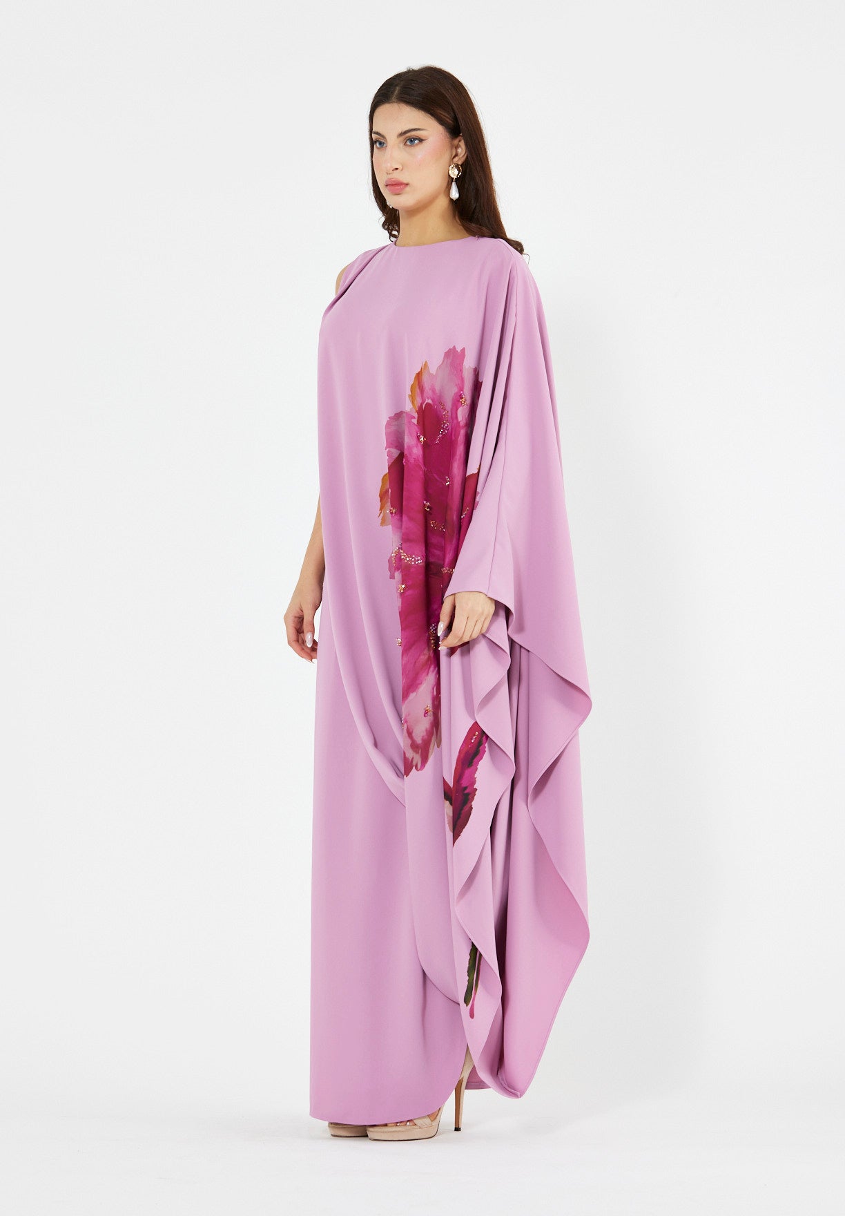 Floral Bloom Asymmetrical Draped Gown