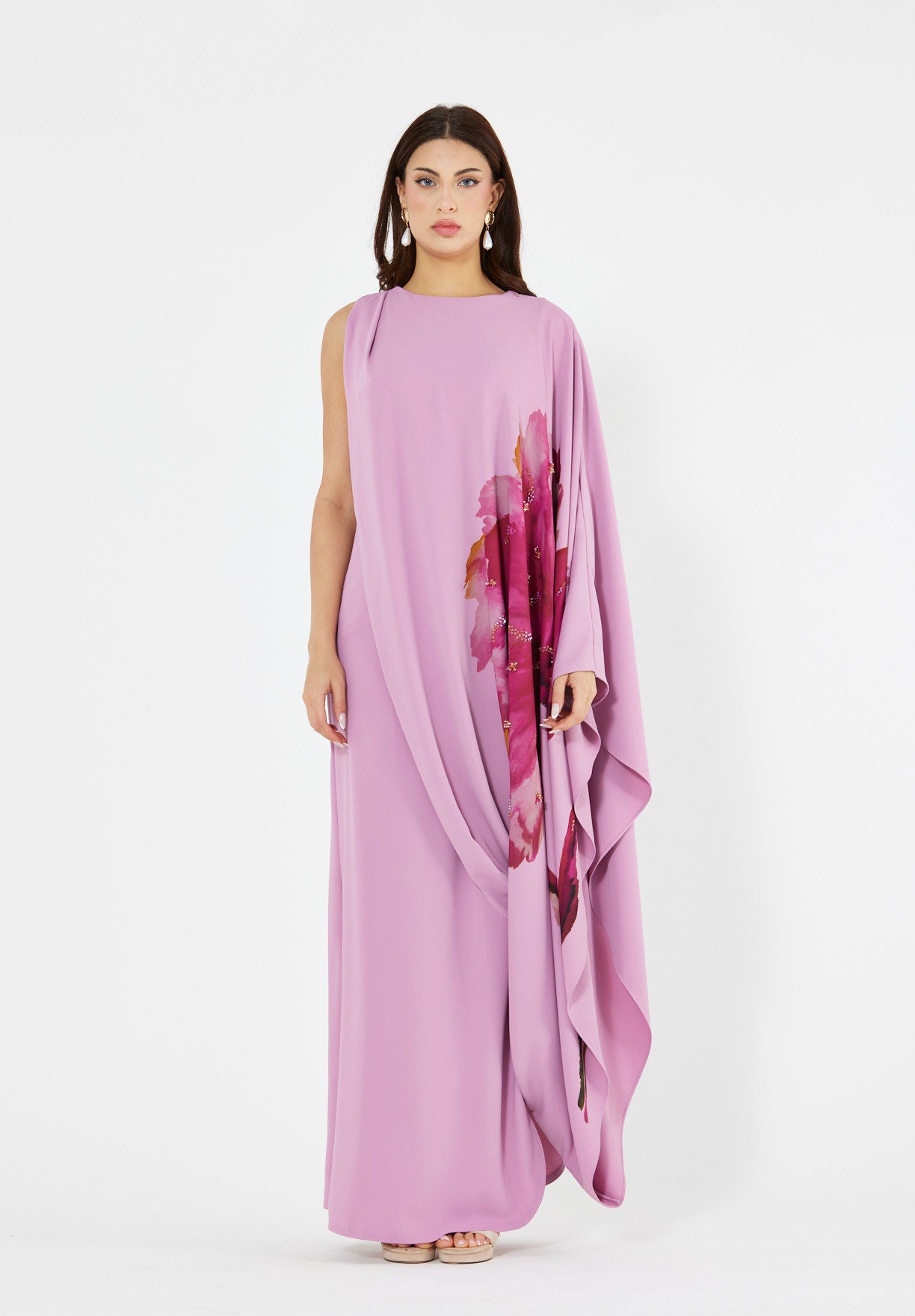 Floral Bloom Asymmetrical Draped Gown