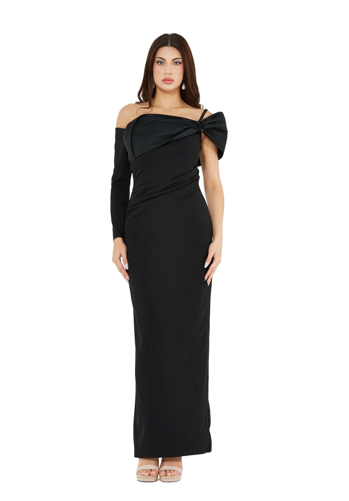 Sculpted Bow Neckline Column Gown