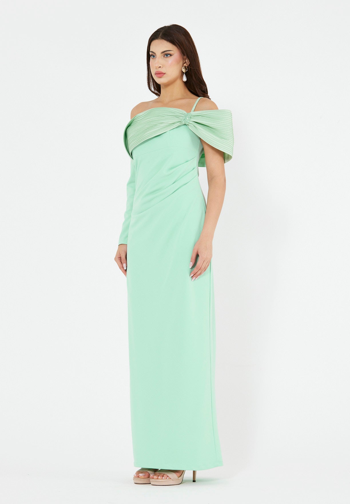 Sculpted Bow Neckline Column Gown
