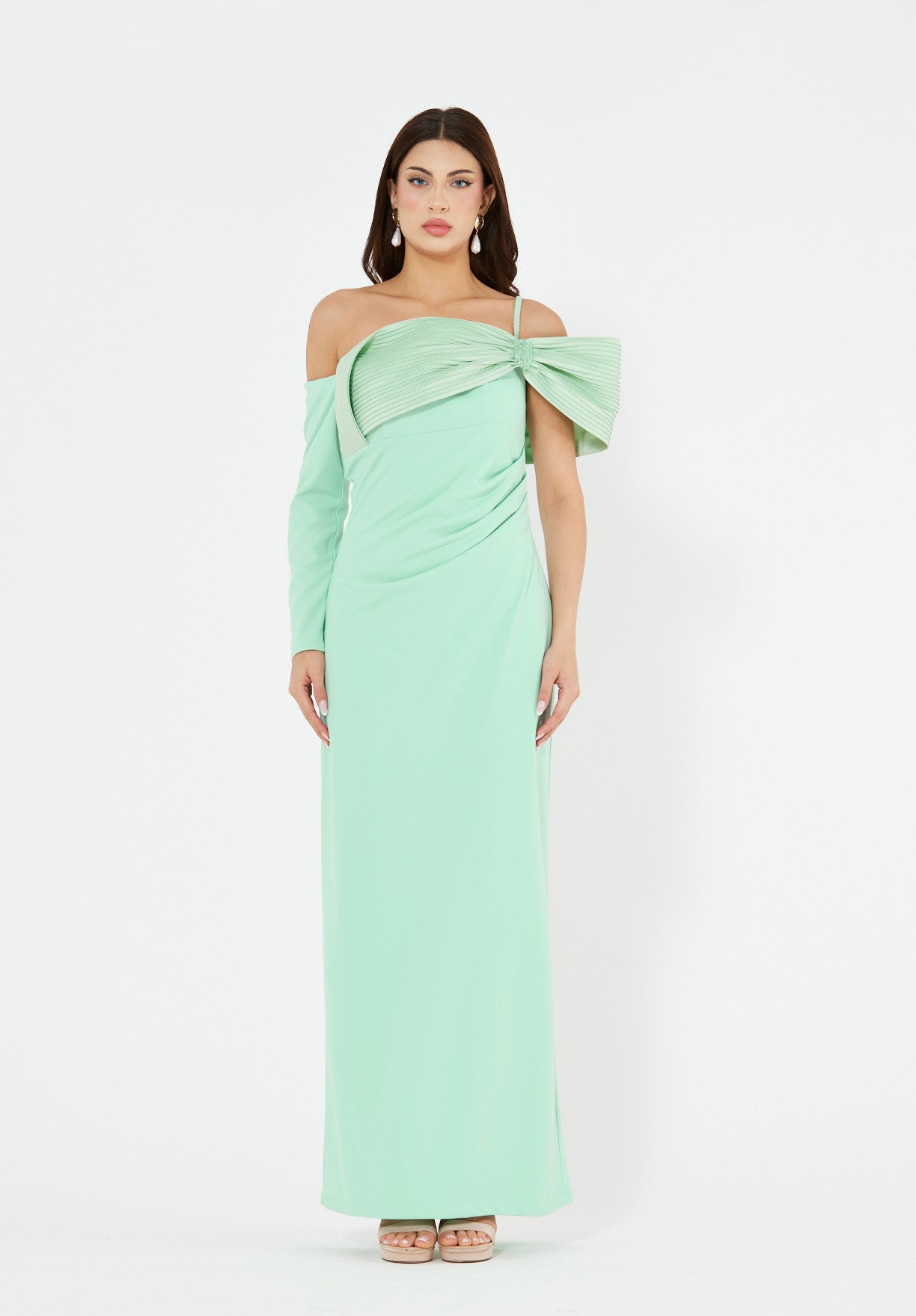 Sculpted Bow Neckline Column Gown