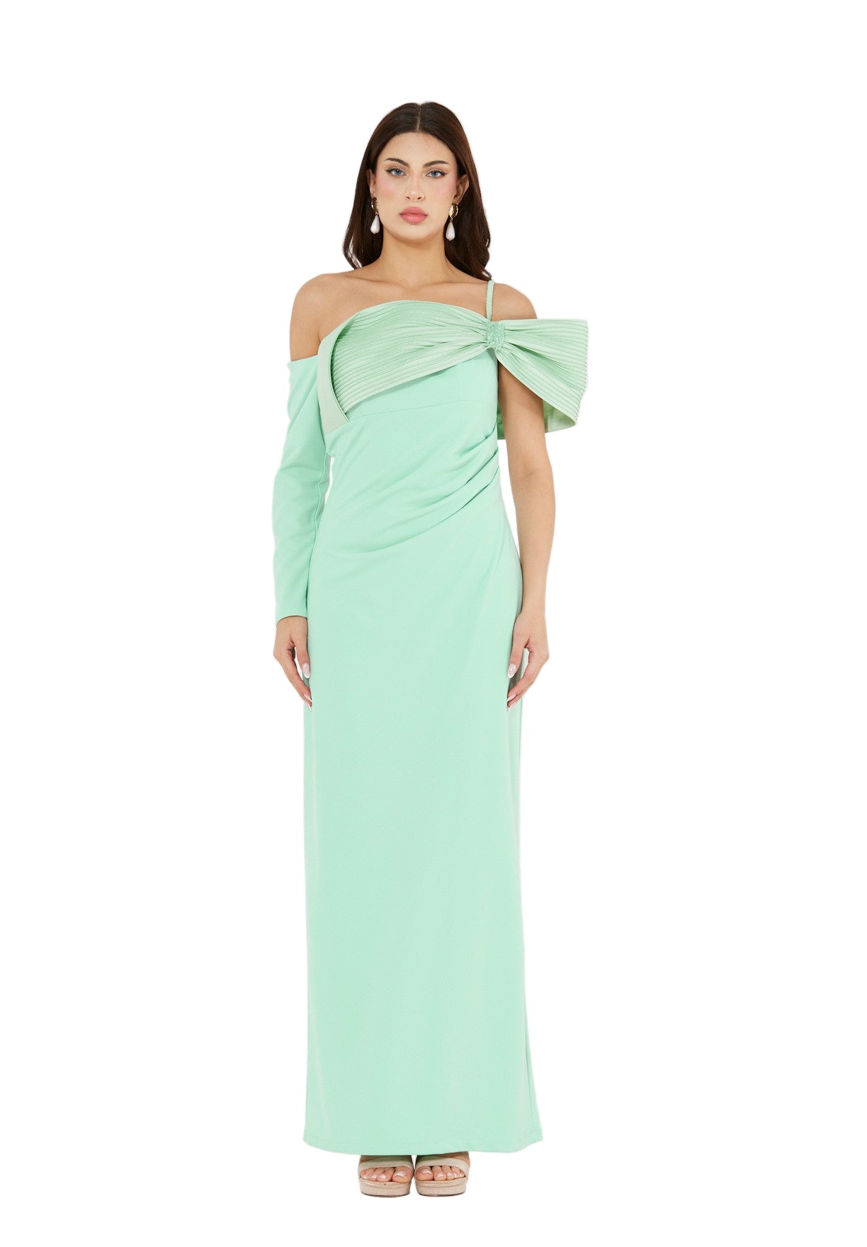 Sculpted Bow Neckline Column Gown