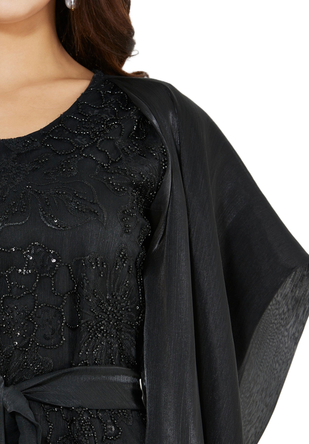 All-Over Embellished Gown With Soft Organza Sleeves