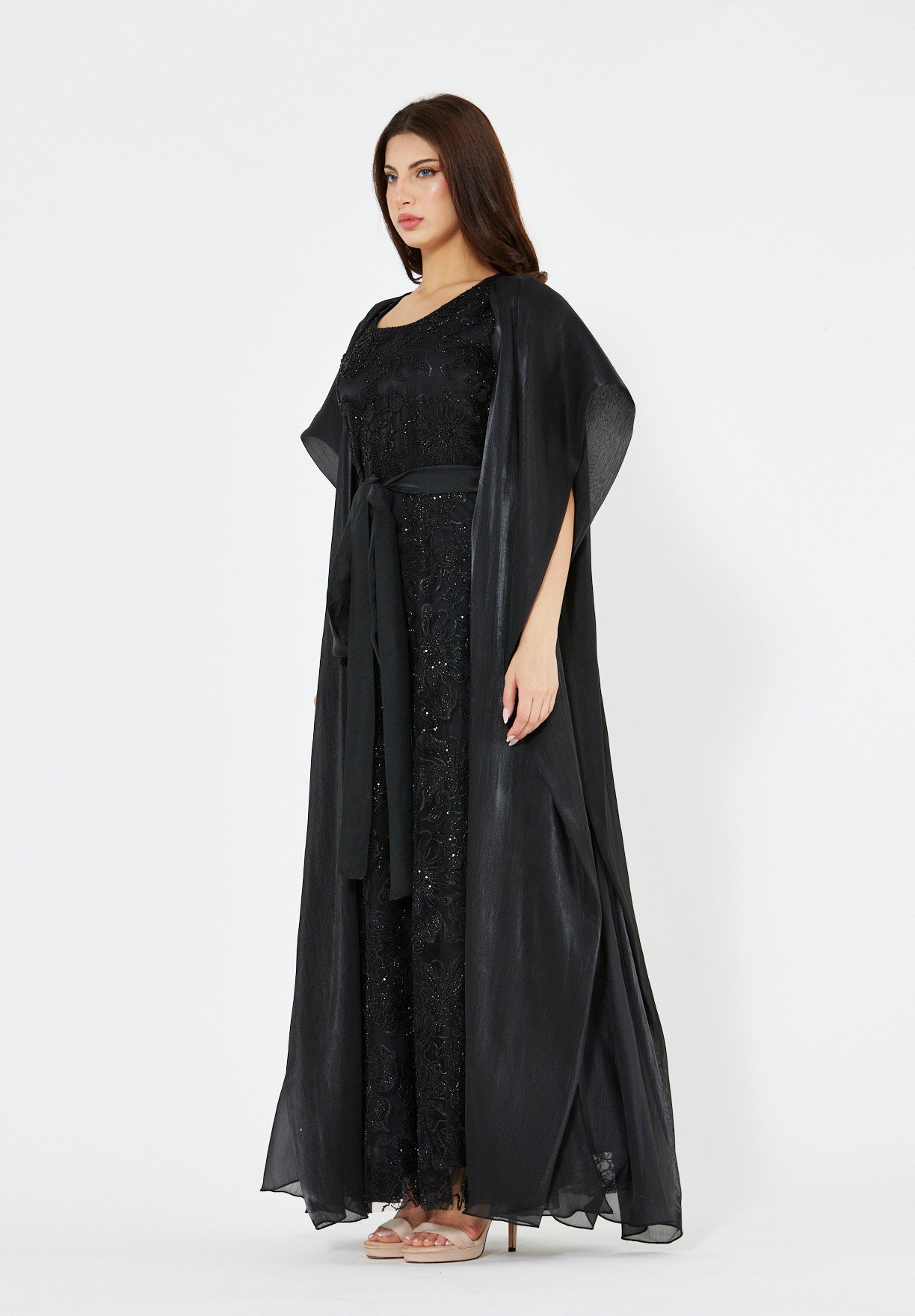 All-Over Embellished Gown With Soft Organza Sleeves