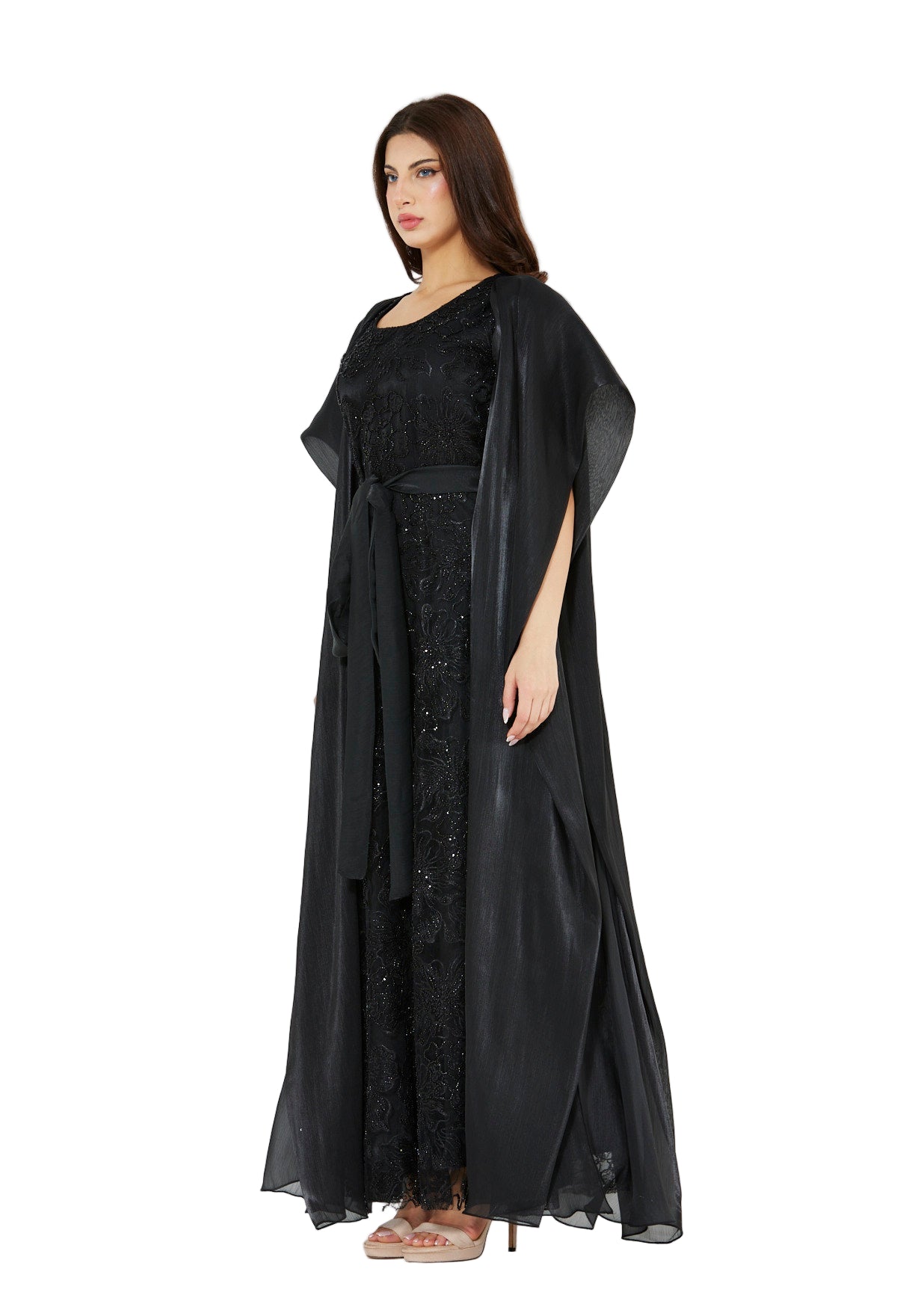 All-Over Embellished Gown With Soft Organza Sleeves