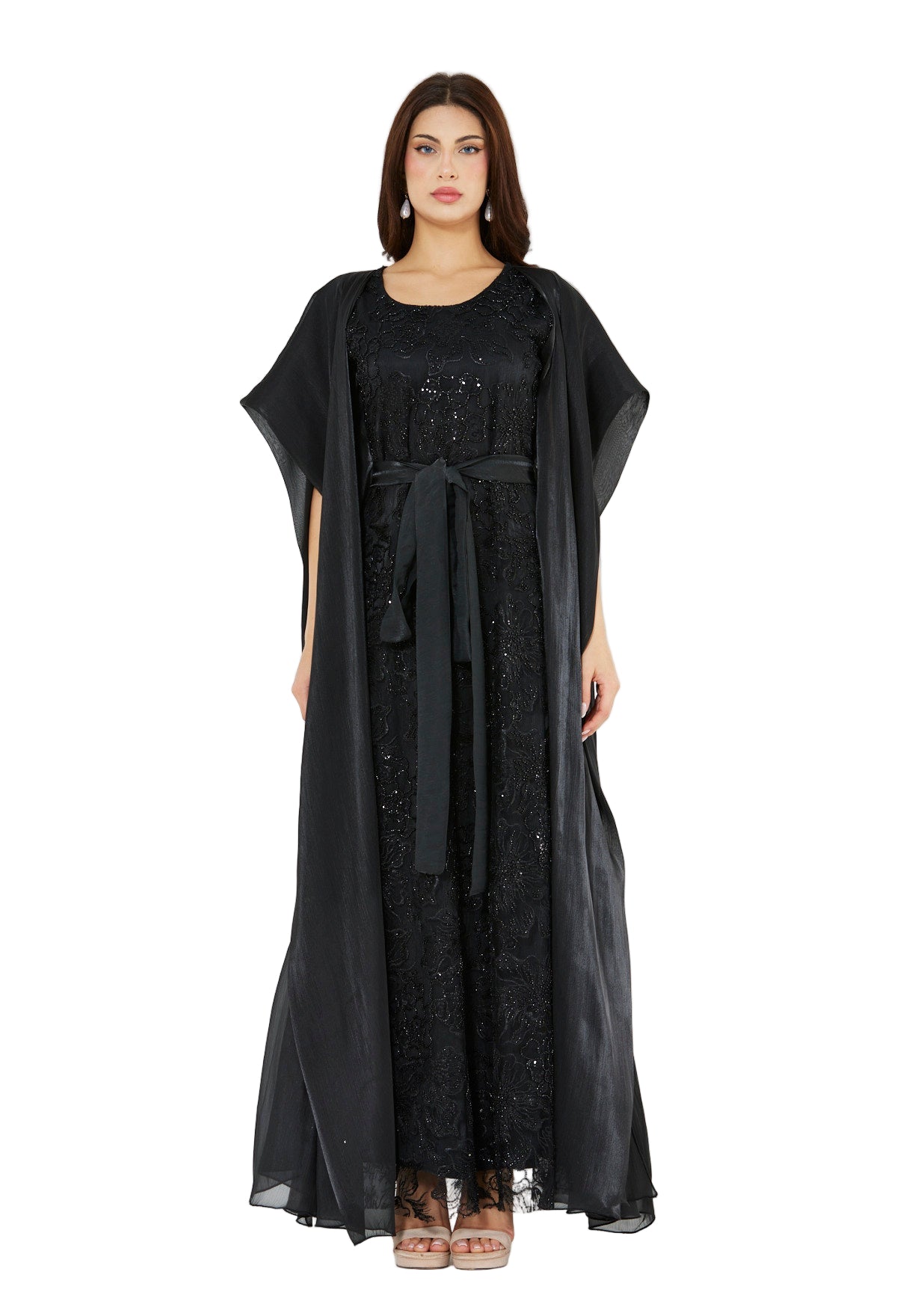 All-Over Embellished Gown With Soft Organza Sleeves