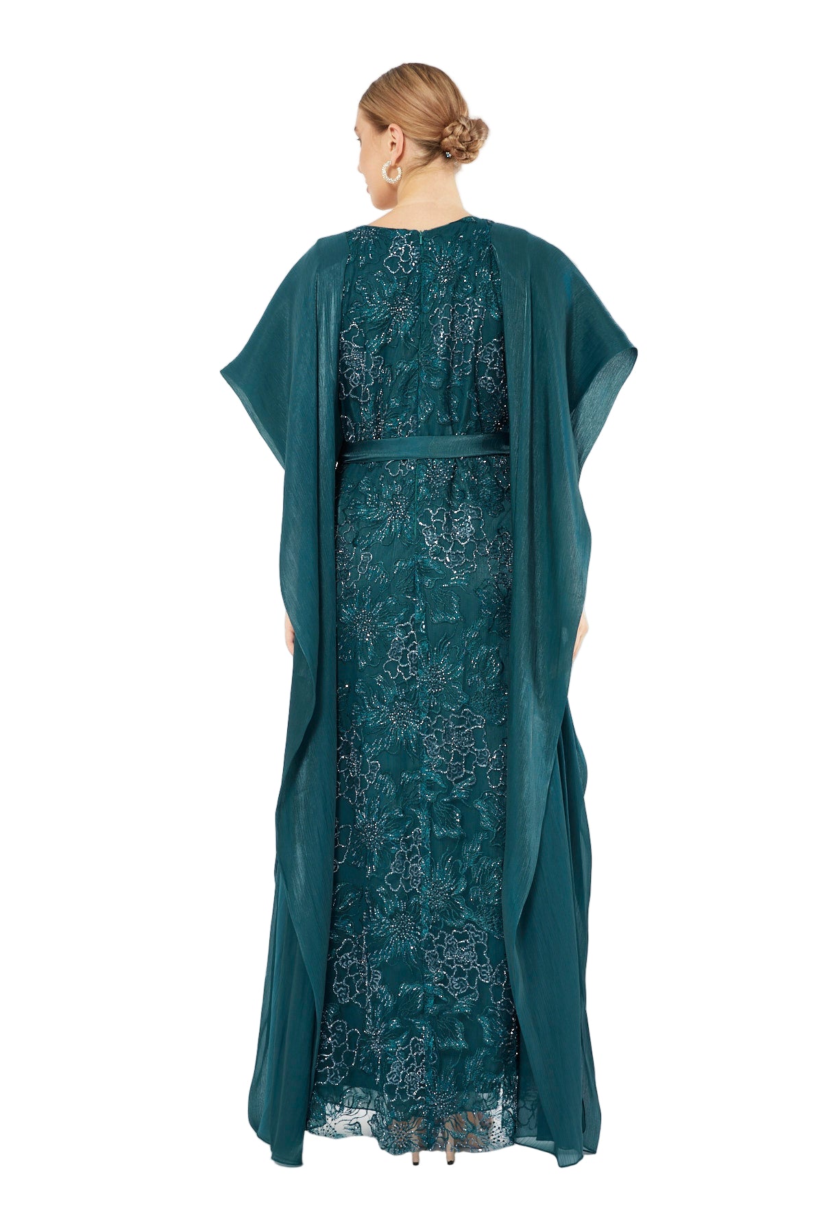 All-Over Embellished Gown With Soft Organza Sleeves