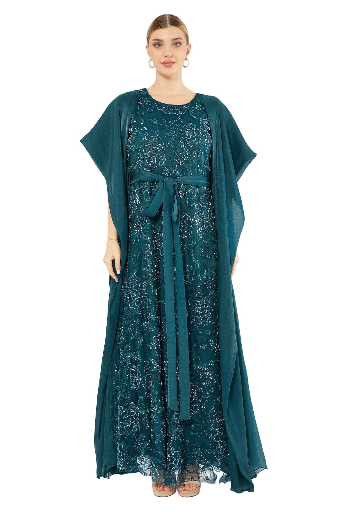 All-Over Embellished Gown With Soft Organza Sleeves