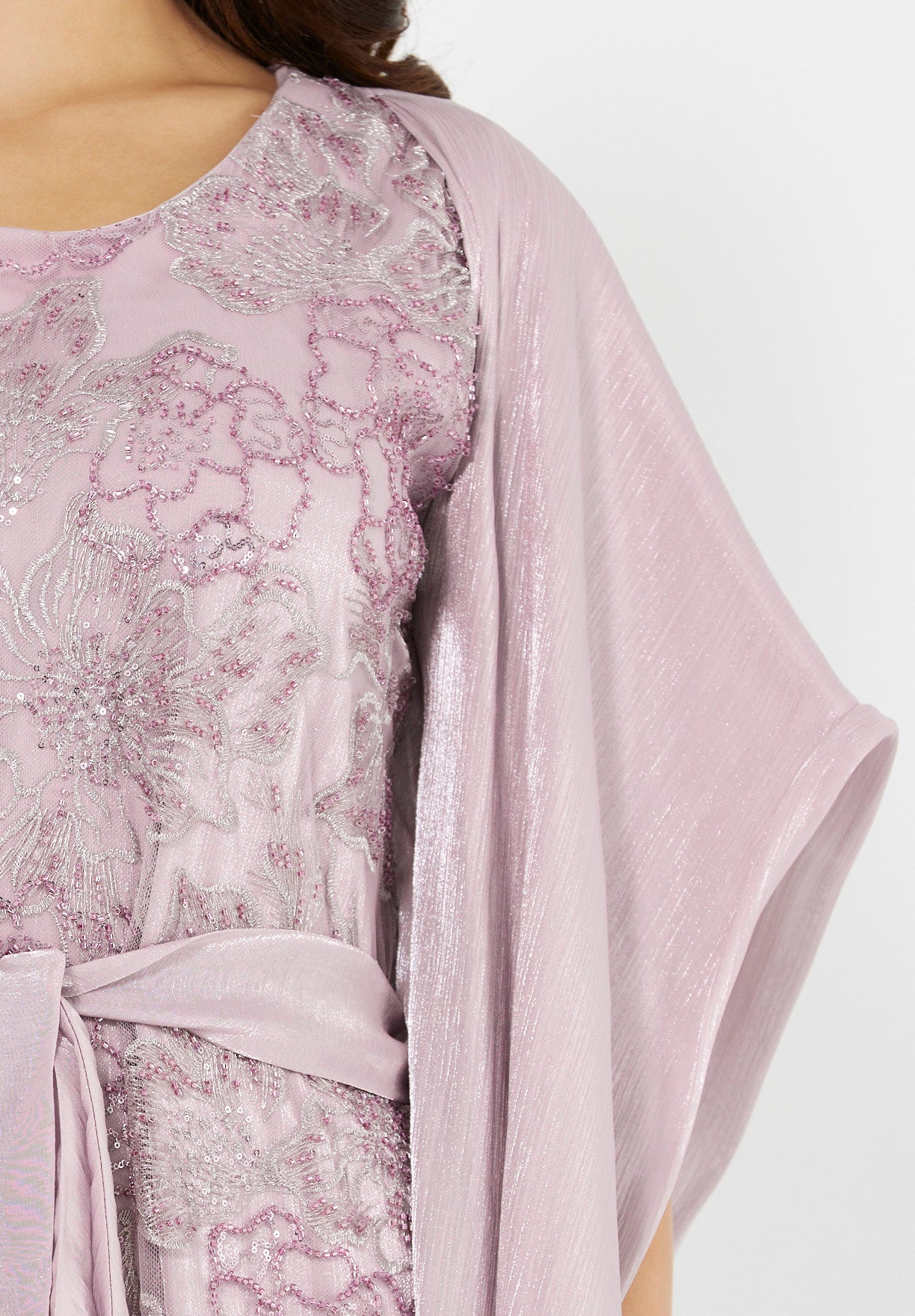 All-Over Embellished Gown With Soft Organza Sleeves