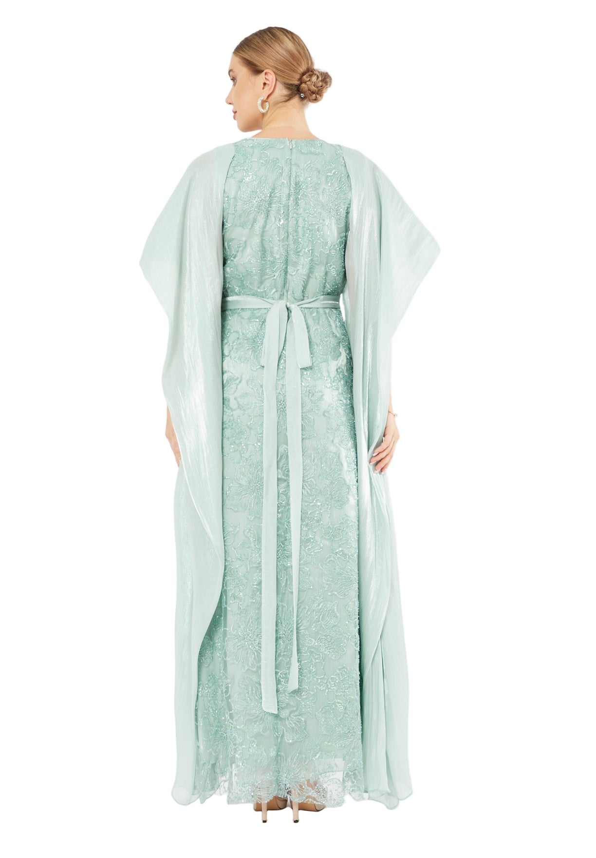 All-Over Embellished Gown With Soft Organza Sleeves