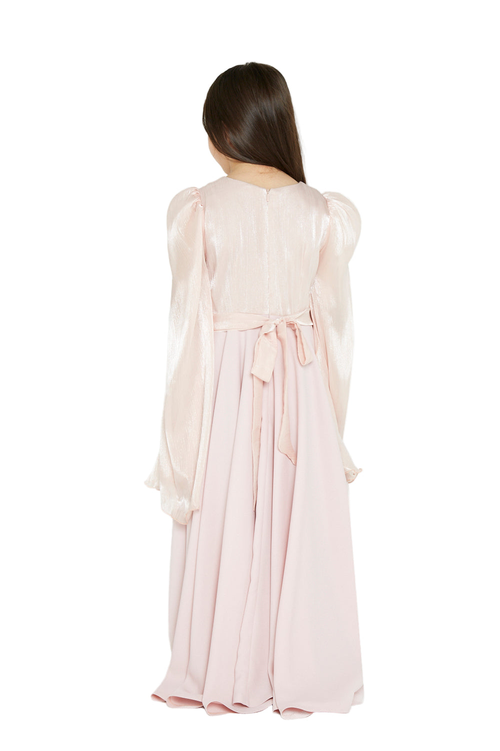 Shimmer-Sleeve Asymmetrical Gown