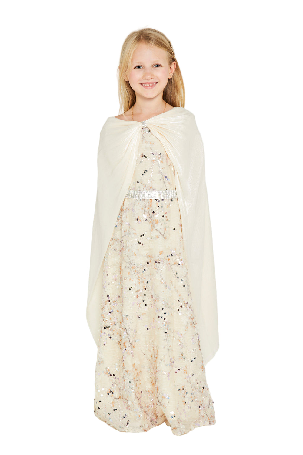 Sequin Gown with Sheer Cape