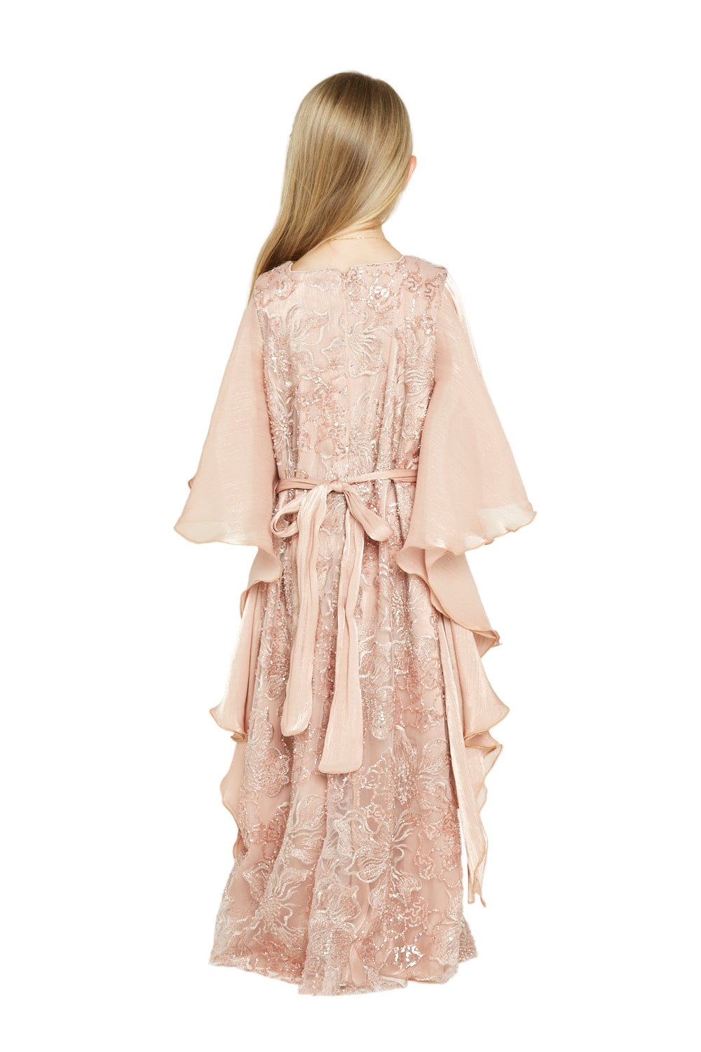 Embroidered Dress with Ruffle Cape Sleeves