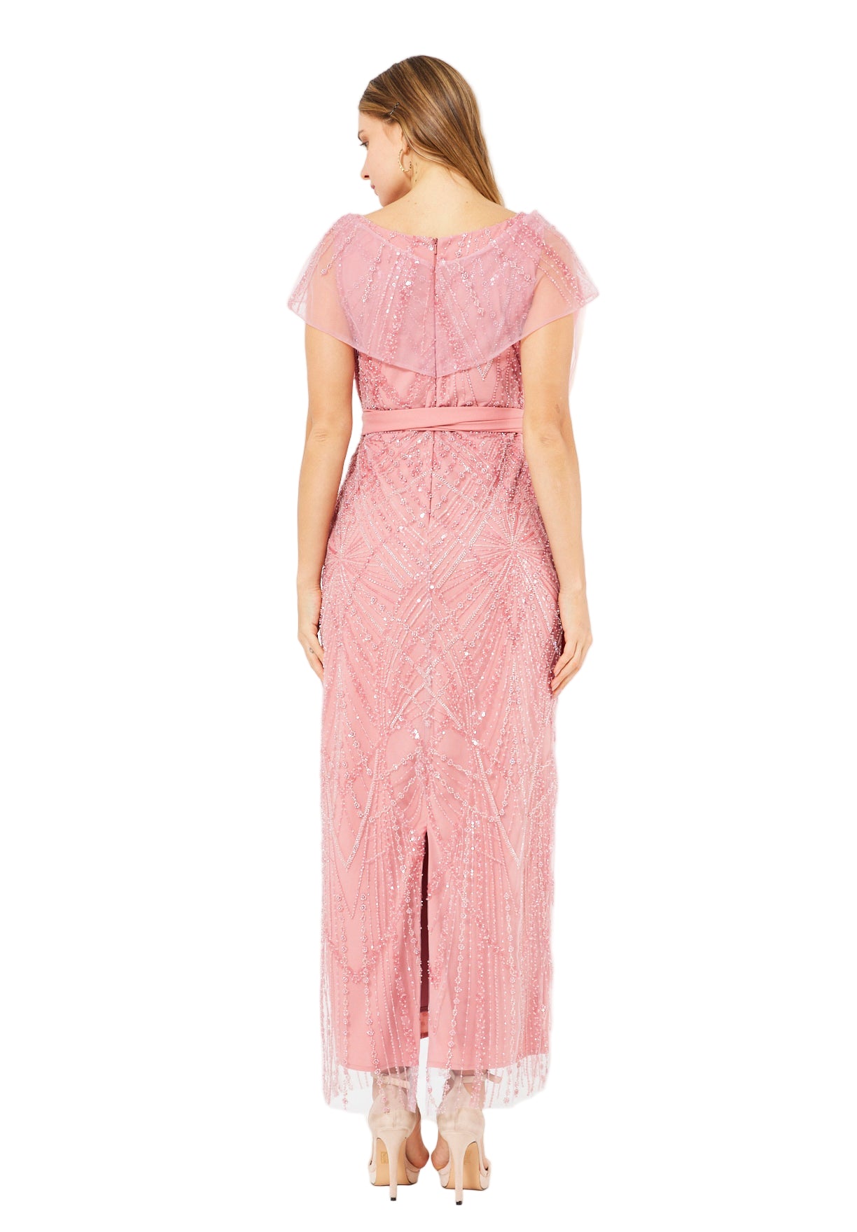 Tulle-Draped Embellished Column Gown