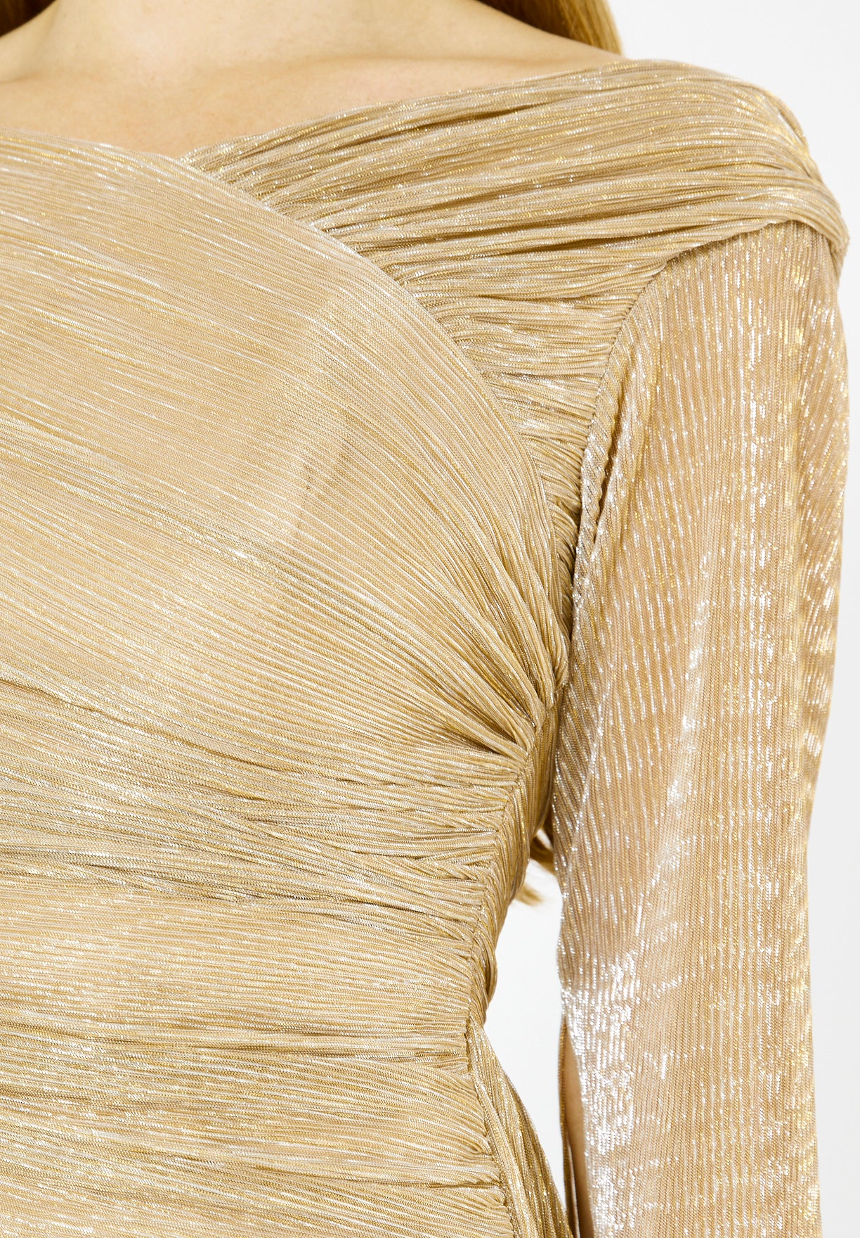 Draped Shimmer Gown with Flowing Sleeves
