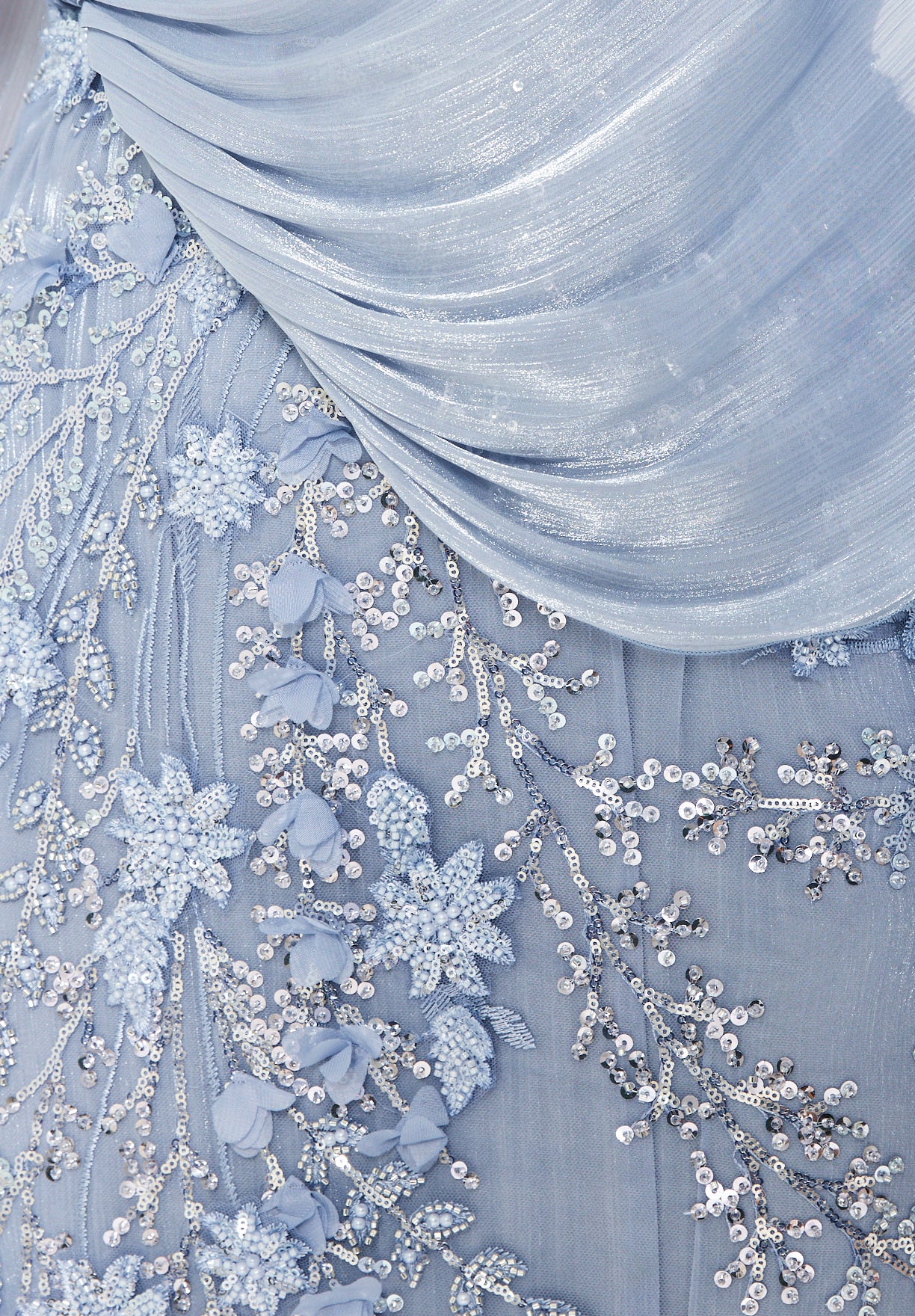 Embellished Gown with Draped Cape Overlay