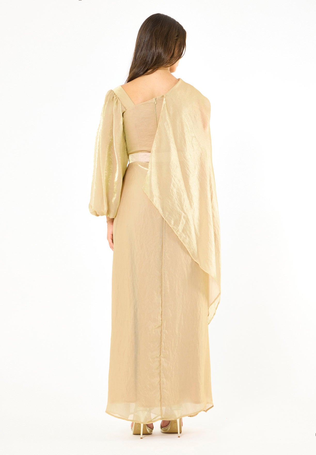 Asymmetric Draped Satin-Finish Evening Gown