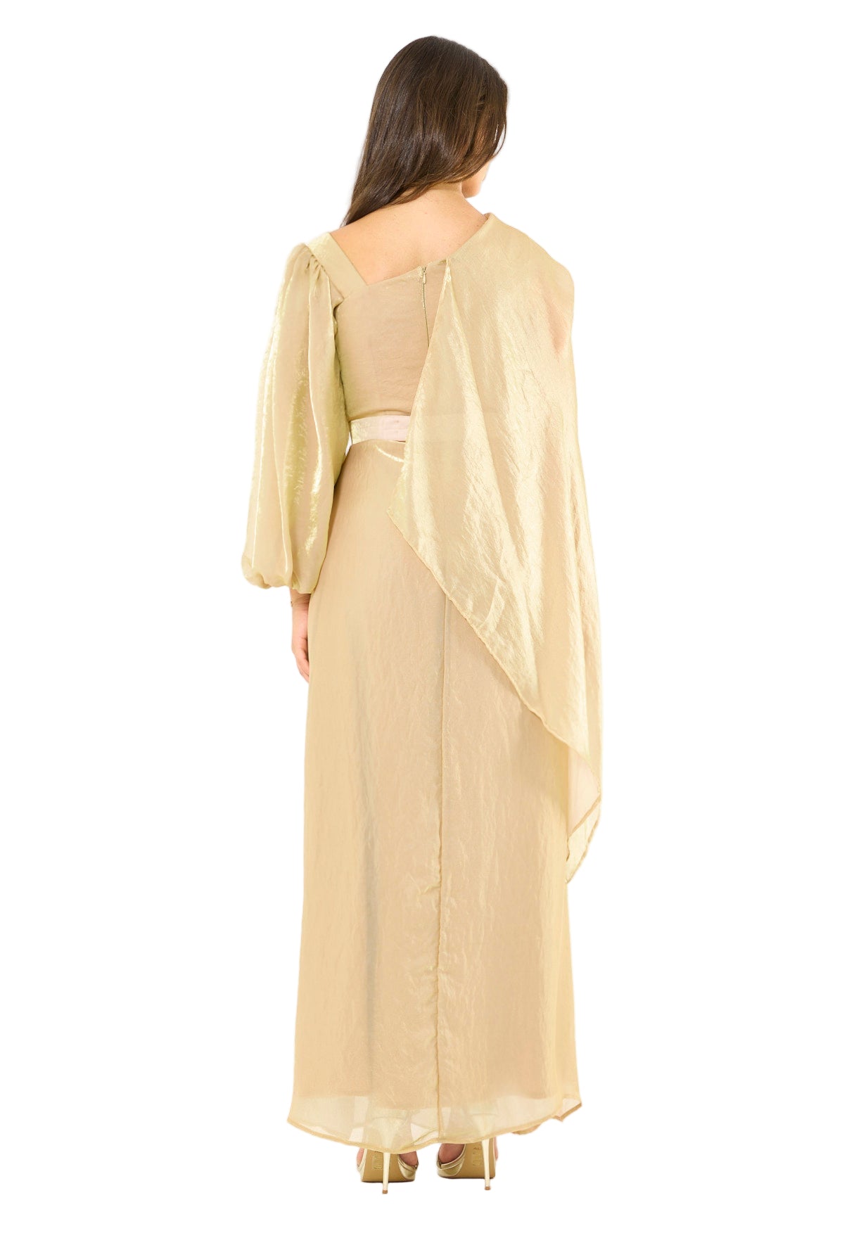 Asymmetric Draped Organza-Finish Evening Gown